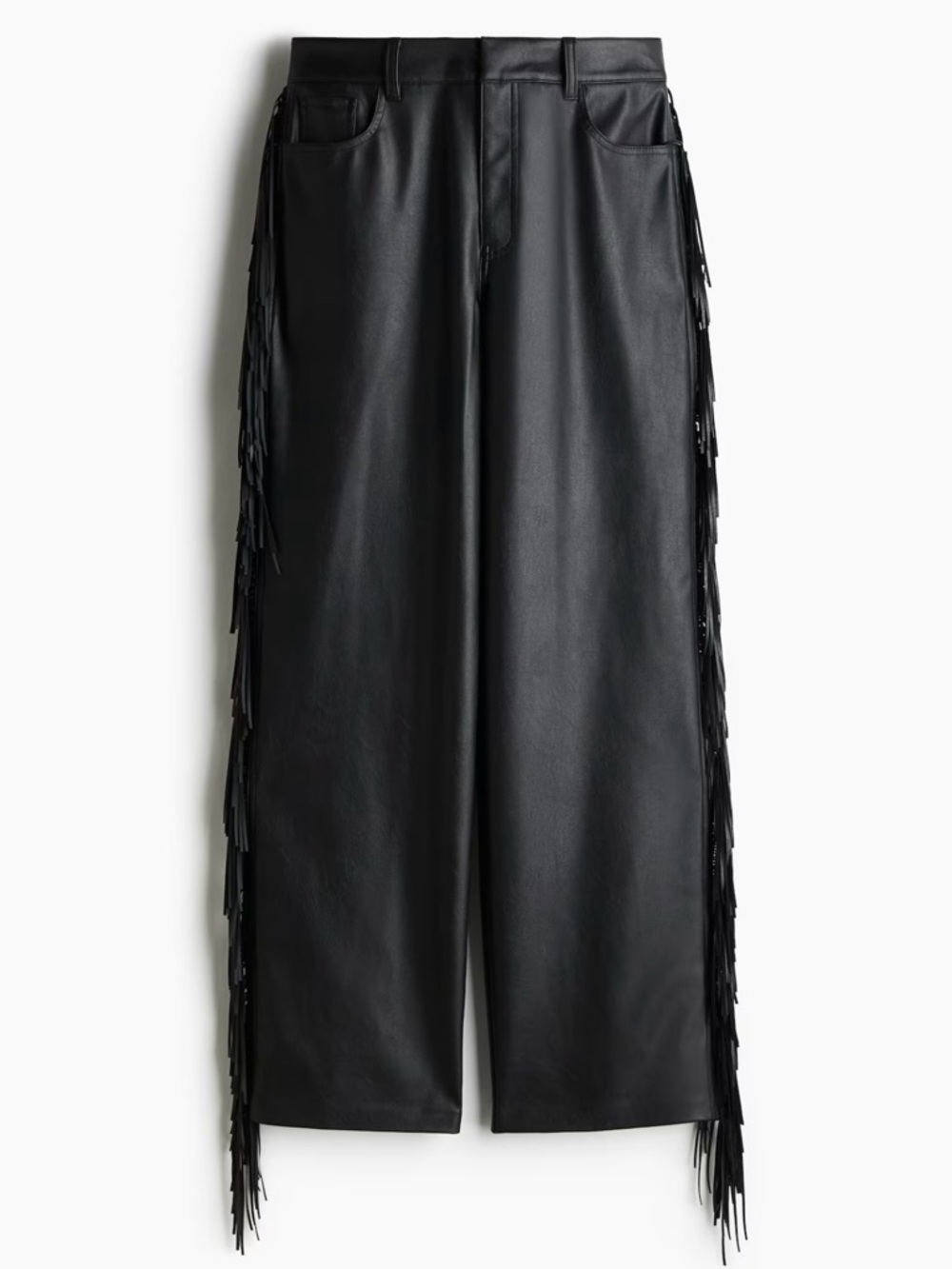 H&M Black Faux Leather Fringe Wide-Leg Pants
